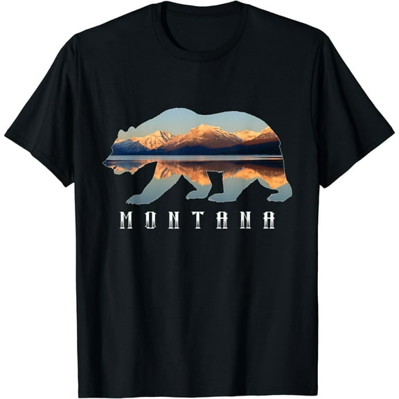 Montana Bear with Glacier National Park Lake Image Souvenir T-Shirt