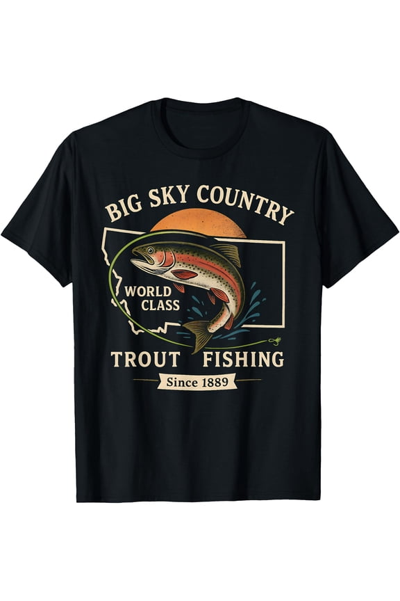 Montana Big Sky Country Trout Fishing Retro Art T-Shirt, Unisex T-Shirt