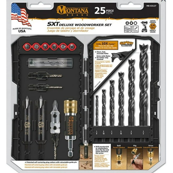 Montana Brand MB-63127 25 Piece Deluxe Woodworkers Drill/Bit Set