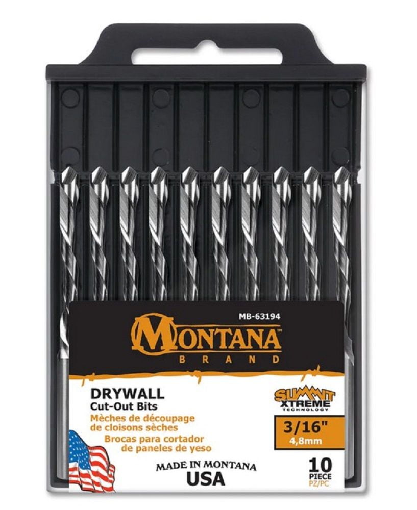 Montana Brand MB63194 Drywall Cut Out Drill Bits, 3/16", 10 Pack