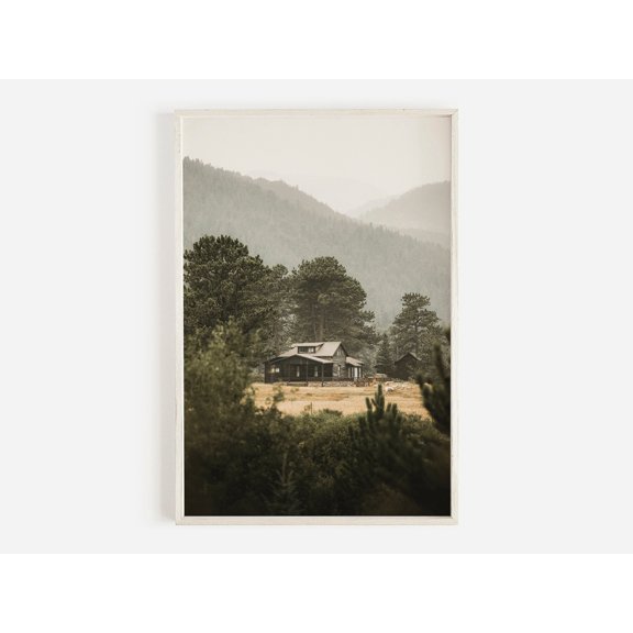 Montana Cabin Print, Western Rustic Log Cabin Wall Art