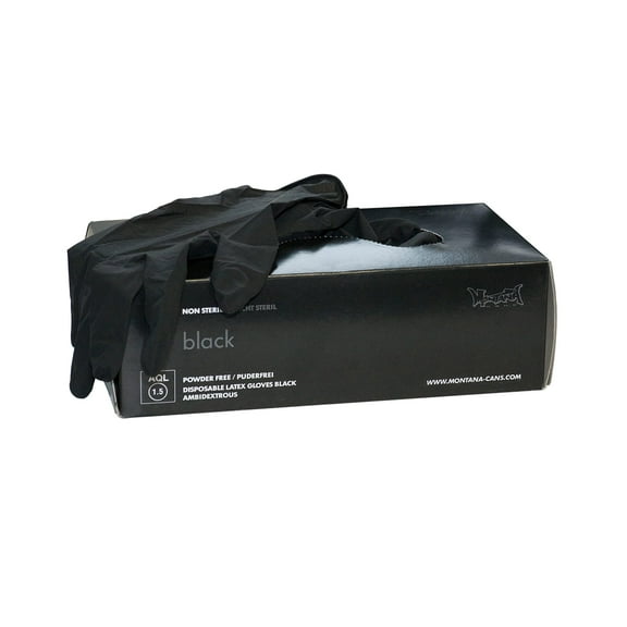 Montana Cans Disposable Black Latex Gloves, Medium, Box/100