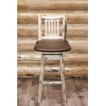 thumbnail image 1 of Montana Collection Barstool w/ Back & Swivel, Clear Lacquer Finish w/ Upholstered Seat, Saddle Pattern, 1 of 4