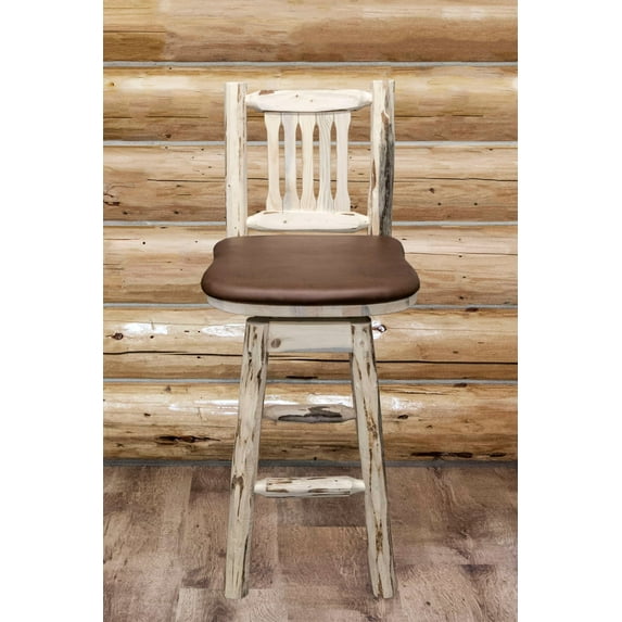 Montana Collection Barstool w/ Back & Swivel, Ready to Finish w/ Upholstered Seat, Saddle Pattern