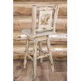 thumbnail image 1 of Montana Collection Barstool w/ Back & Swivel w/ Laser Engraved Bear Design, Clear Lacquer Finish, 1 of 8