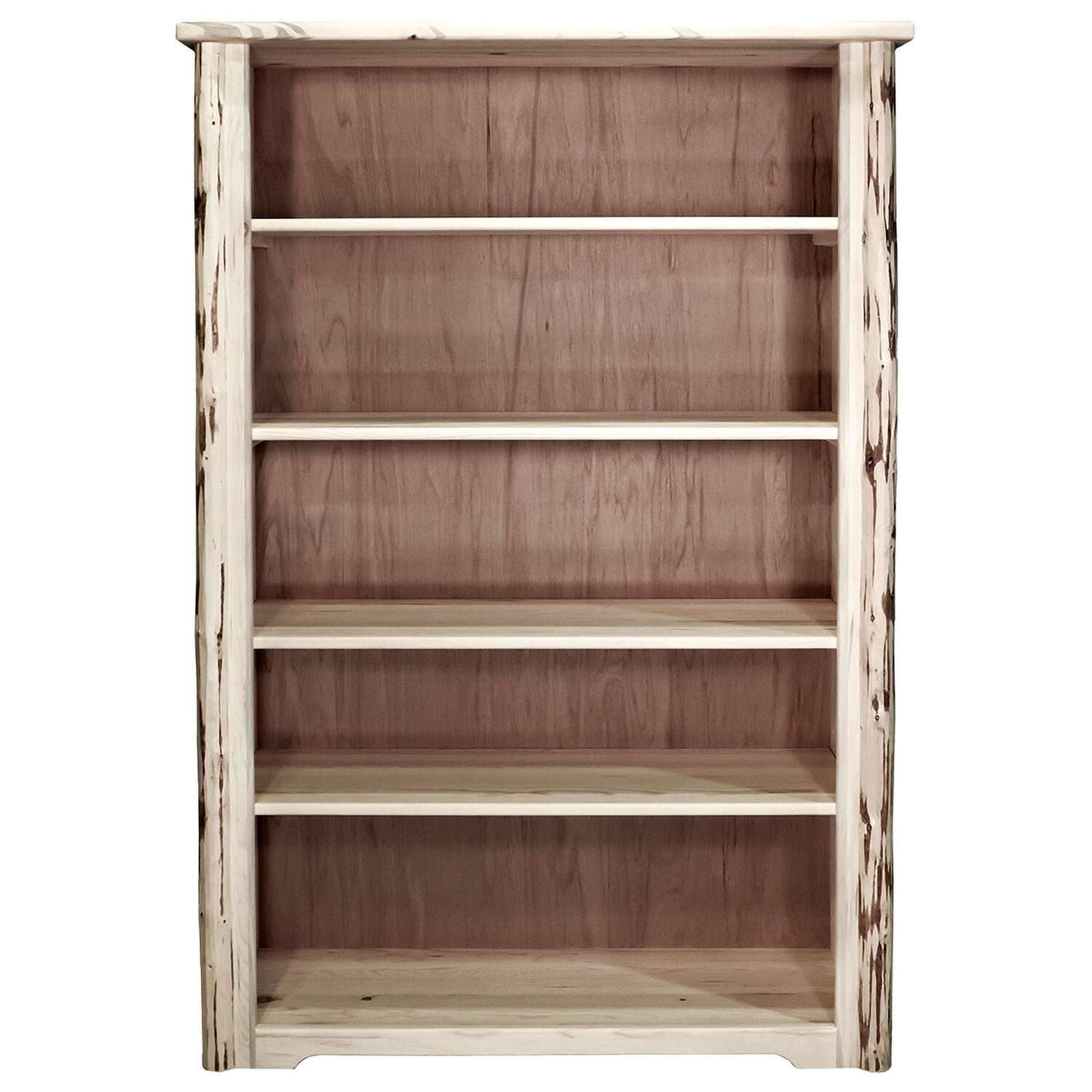 Adjustable Unfinished Solid Wood 63" Bookcase with Doors