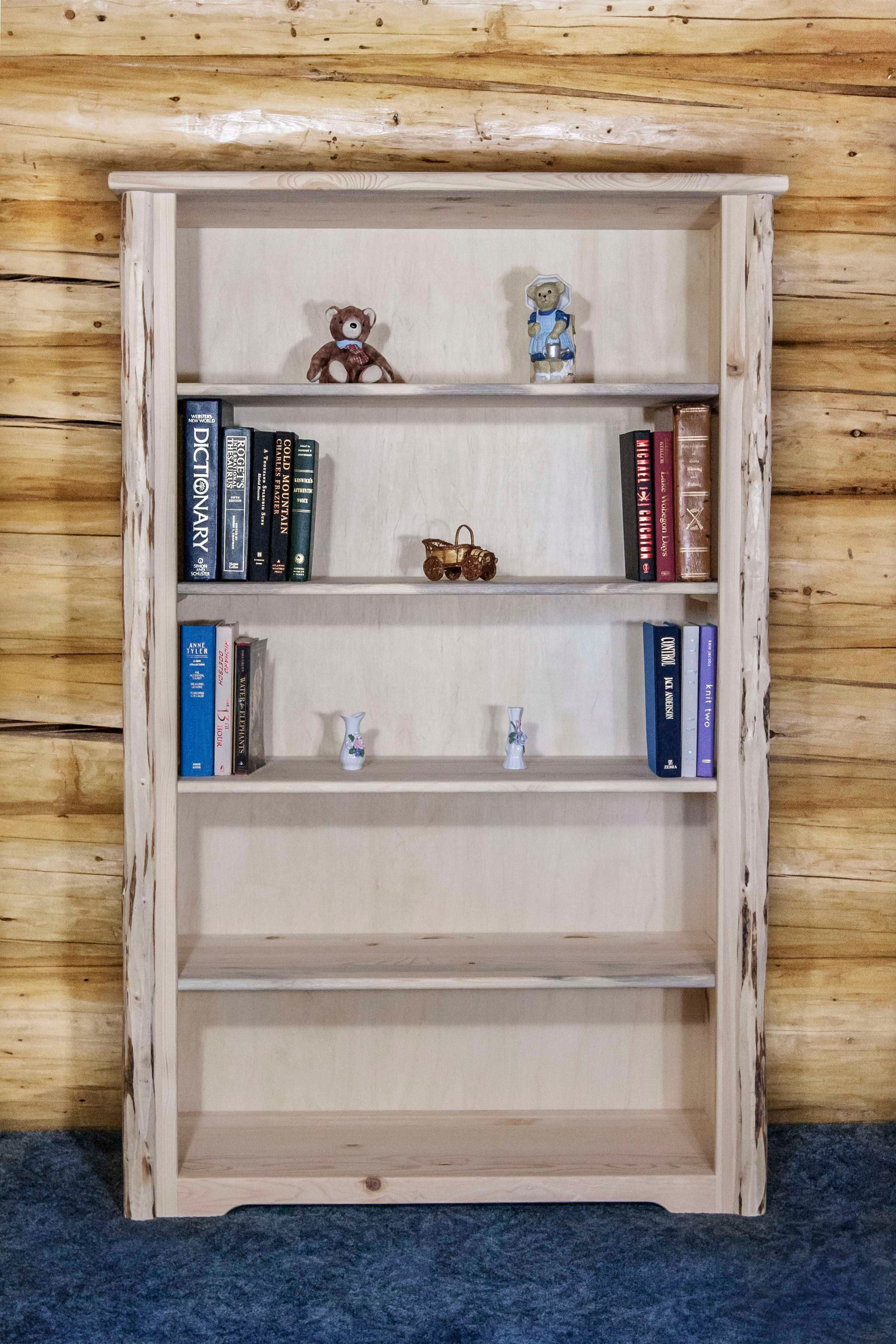 Adjustable Unfinished Solid Wood 63" Bookcase with Doors