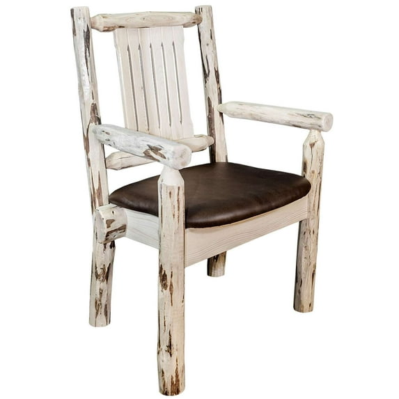 Montana Collection Captain's Chair, Clear Lacquer Finish w/ Upholstered Seat, Saddle Pattern