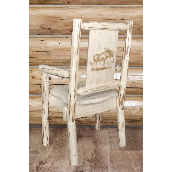 Montana Collection Captain's Chair w/ Laser Engraved Moose Design, Ready to Finish