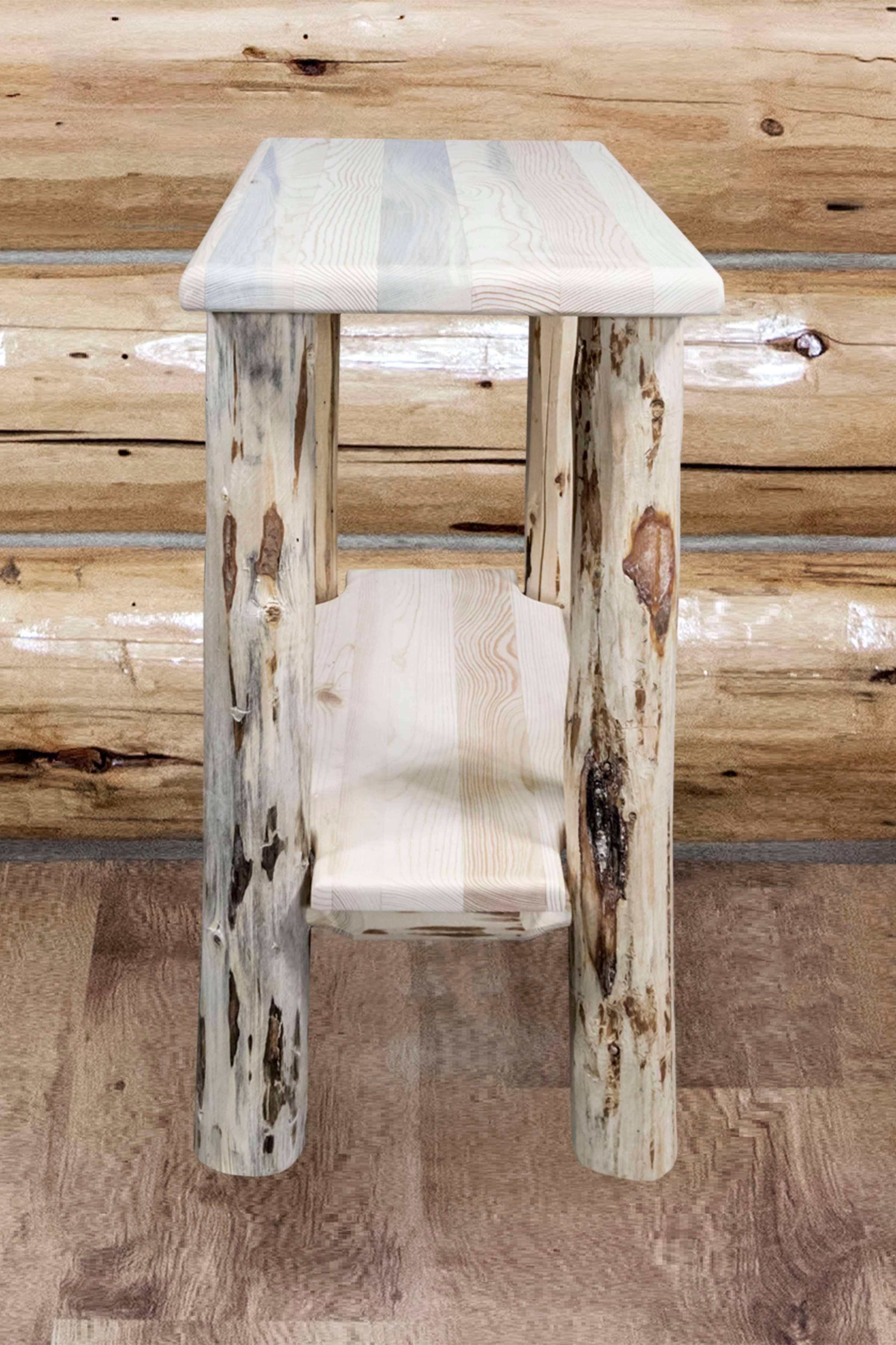 Rustic Handcrafted Pine Wood Chairside Table - Lacquered Finish
