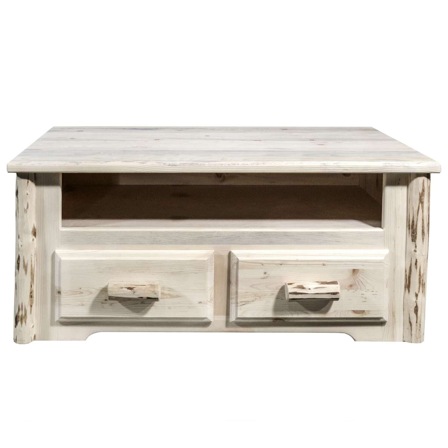 Natural Lodge Pole Pine Rectangular Coffee Table with Storage