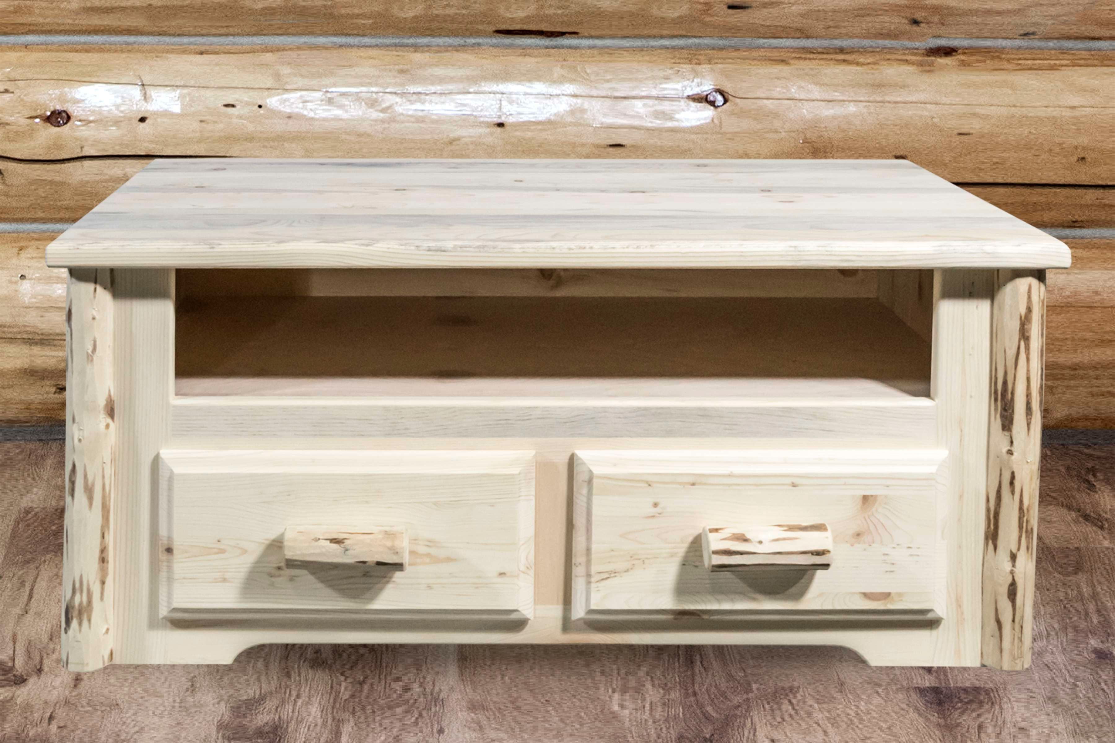 Natural Lodge Pole Pine Rectangular Coffee Table with Storage