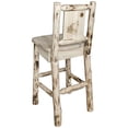 thumbnail image 1 of Montana Collection Counter Height Barstool w/ Back, w/ Laser Engraved Wolf Design, Clear Lacquer Finish, 1 of 5