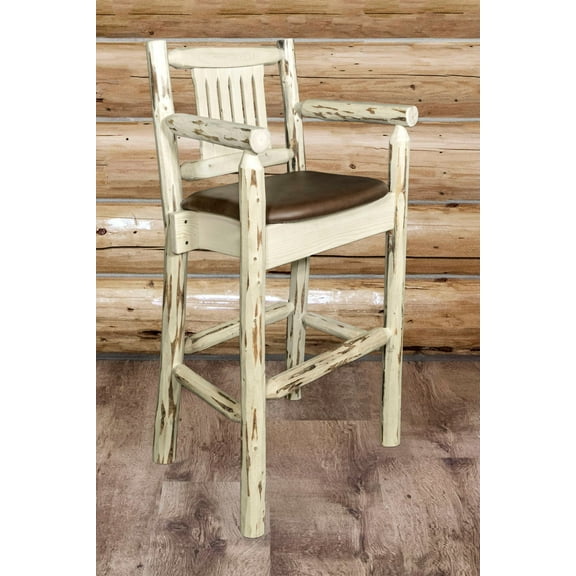 Montana Collection Counter Height Captain's Barstool - Saddle Upholstery, Clear Lacquer Finish
