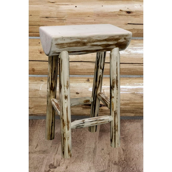 Montana Collection Counter Height Half Log Barstool, Clear Lacquer Finish