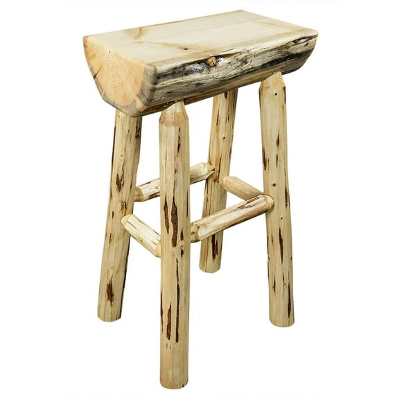 Montana Collection Counter Height Half Log Barstool w/ Exterior Finish