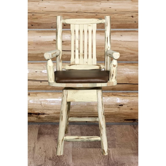 Montana Collection Counter Height Swivel Captain's Barstool - Saddle Upholstery, Ready to Finish