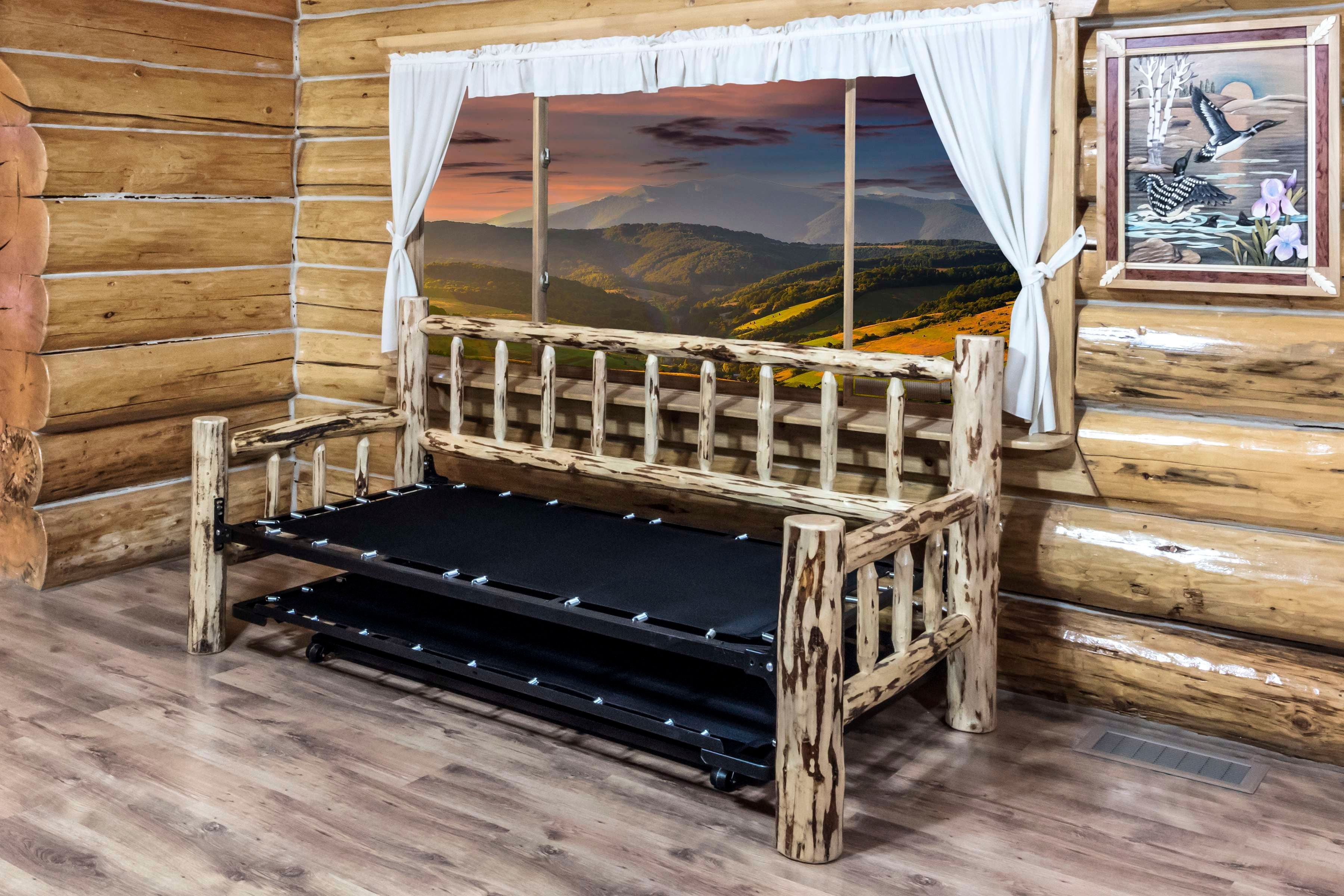 Rustic Pine Twin Daybed with Slat Headboard and King Trundle