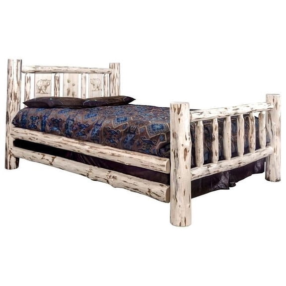 Montana Collection Full Bed w/ Laser Engraved Bear Design, Clear Lacquer Finish