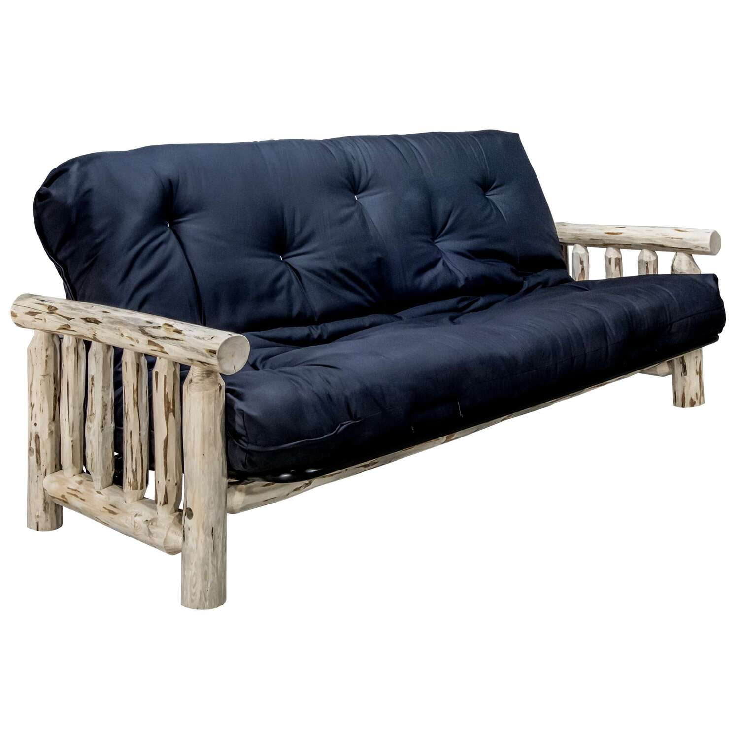 Montana Collection Full Size Tufted Pine Futon with Clear Lacquer Finish