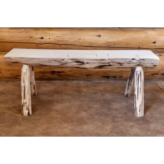 Montana Collection Half Log Bench, Clear Lacquer Finish, 4 Foot