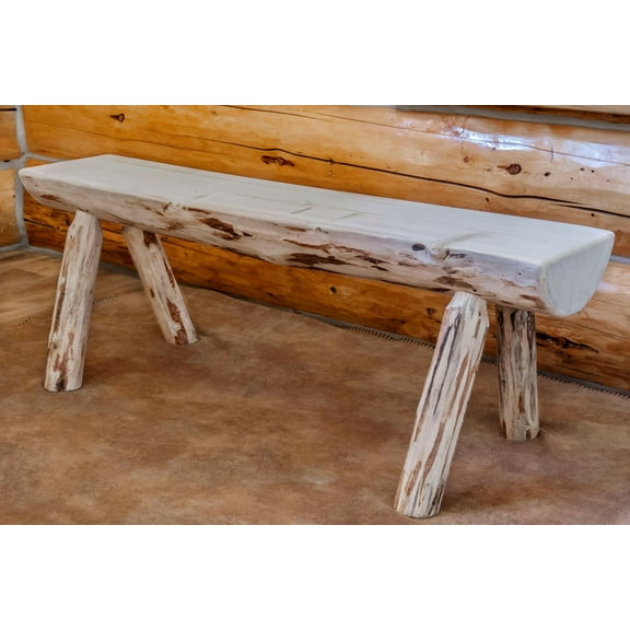 Montana Collection Half Log Bench, Clear Lacquer Finish, 6 Foot