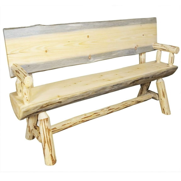 Montana Collection Half Log Bench w/ Back & Arms, Exterior Finish, 45 Inch