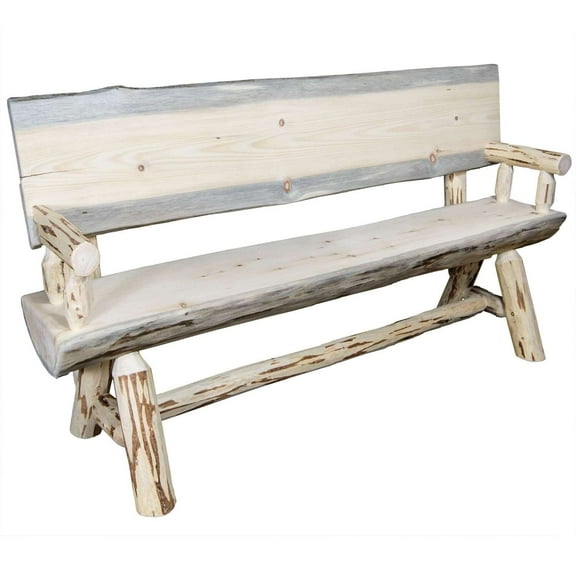 Montana Collection Half Log Bench w/ Back & Arms, Ready to Finish, 5 Foot