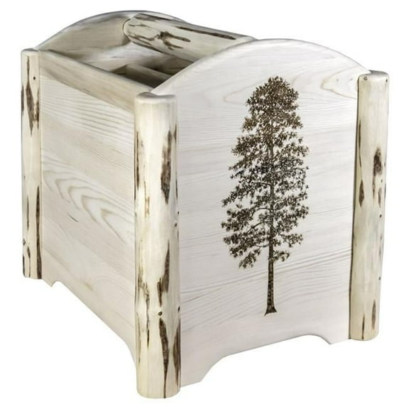 Montana Collection Magazine Rack with Laser Engraved Pine Design, Clear Lacquer Finish