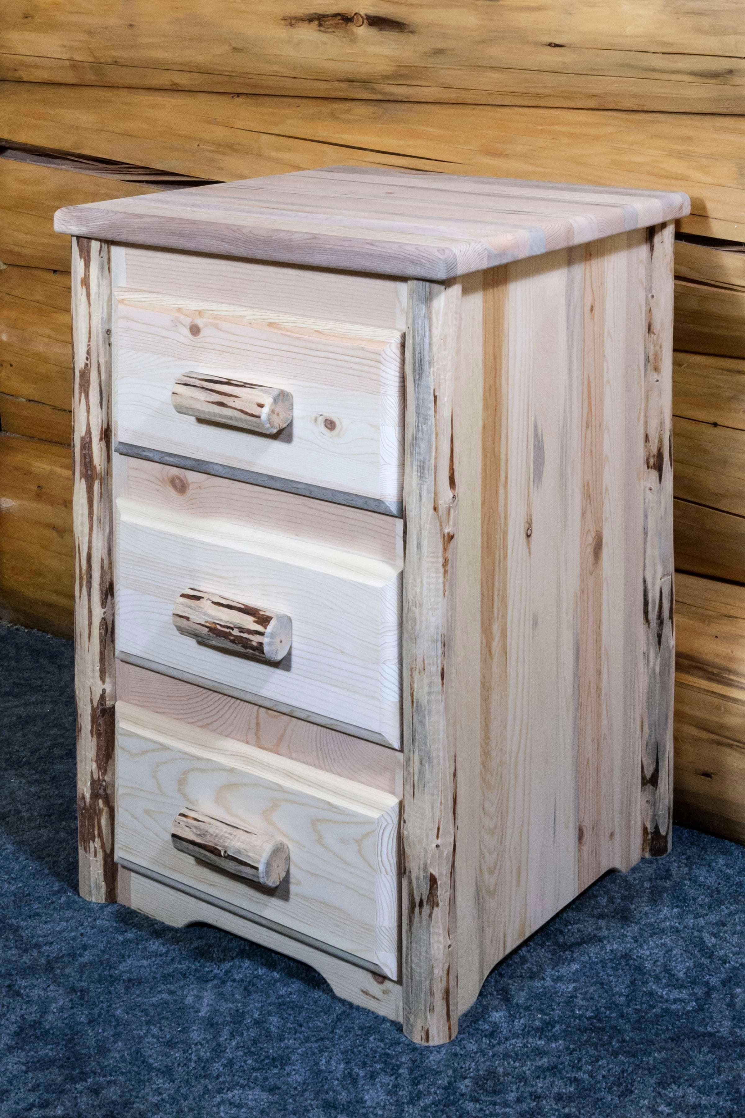 Rustic Lodge Pole Pine 3-Drawer Nightstand