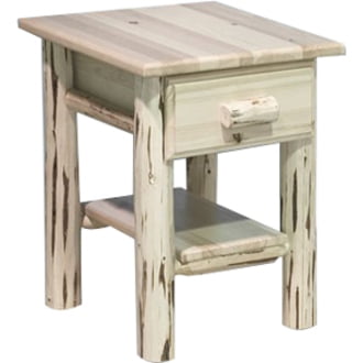 Rustic Lodge Pole Pine Nightstand with Easy-Glide Drawer, Natural Finish