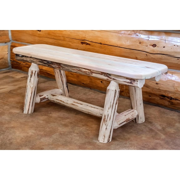 Montana Collection Plank Style Bench, Clear Lacquer Finish, 45 Inch