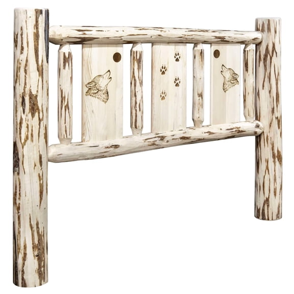 Montana Collection Queen Headboard w/ Laser Engraved Wolf Design, Ready to Finish