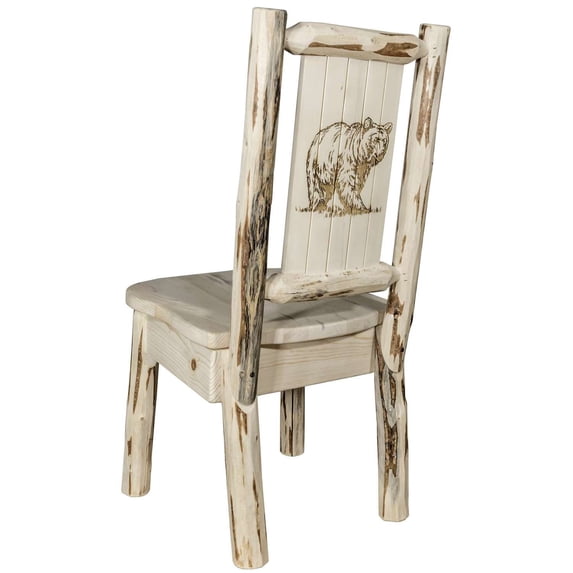 Montana Collection Side Chair w/ Laser Engraved Bear Design, Clear Lacquer Finish