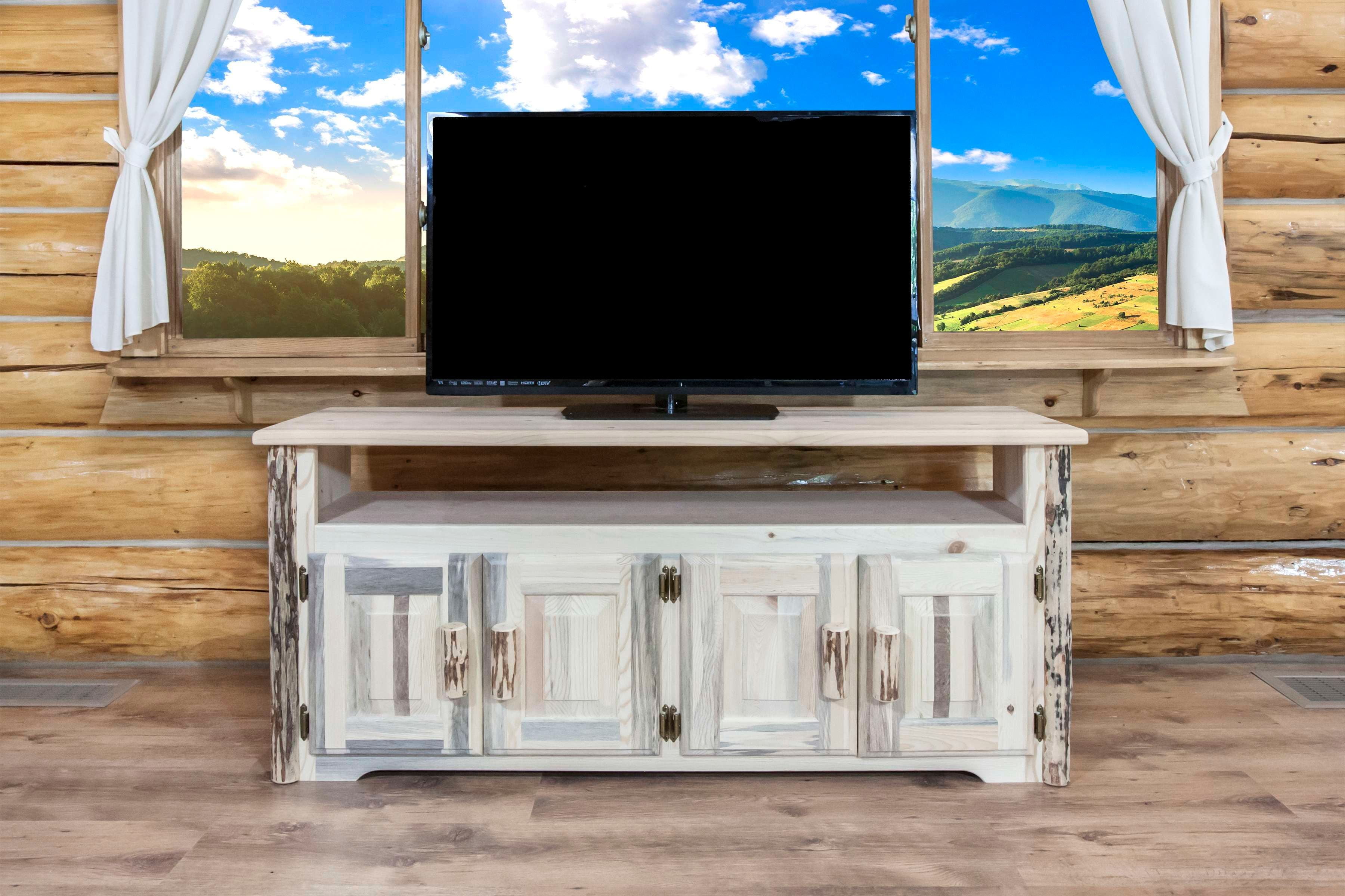 Montana Lodge Beige Solid Wood TV Stand with Cabinet - 59" W