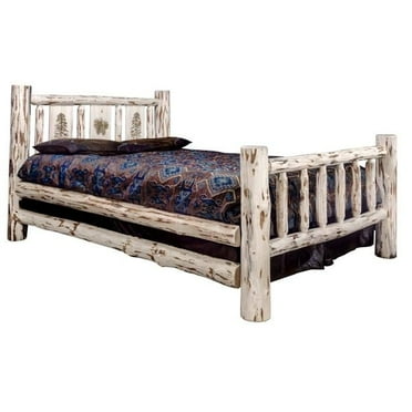 Montana Collection Twin Bed w/ Laser Engraved Pine Tree Design, Clear Lacquer Finish