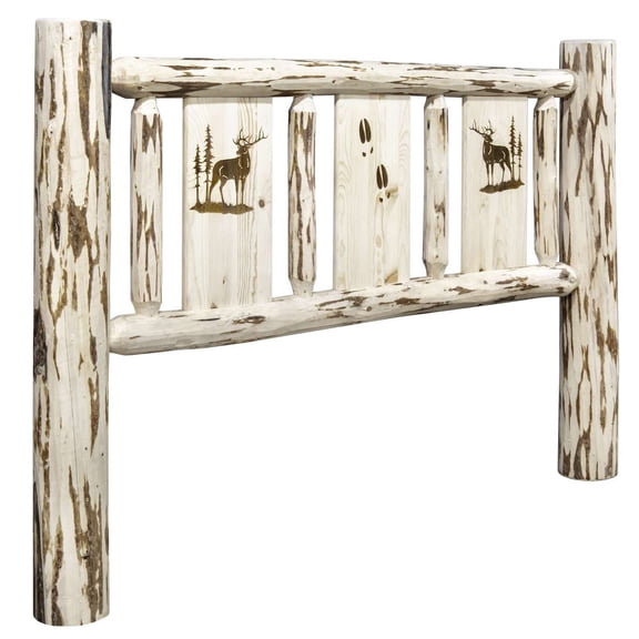 Montana Collection Twin Headboard w/ Laser Engraved Elk Design, Clear Lacquer Finish