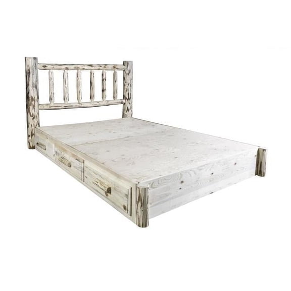 Montana Collection Twin Platform Bed with Storage, Clear Lacquer Finish