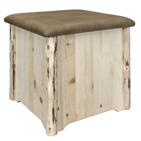 Montana Collection Upholstered Ottoman w/ Storage, Buckskin Upholstery, Clear Lacquer Finish