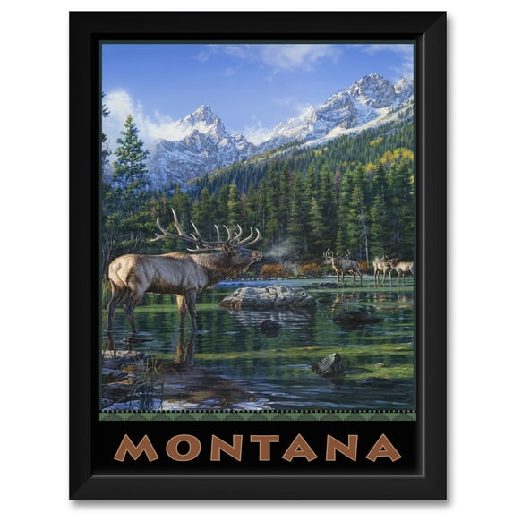 Montana Elk Professionally Framed Art Print from Watercolor by Outdoor and Wildlife Artist Darrell Bush Framed Art Size: 20" x 26"