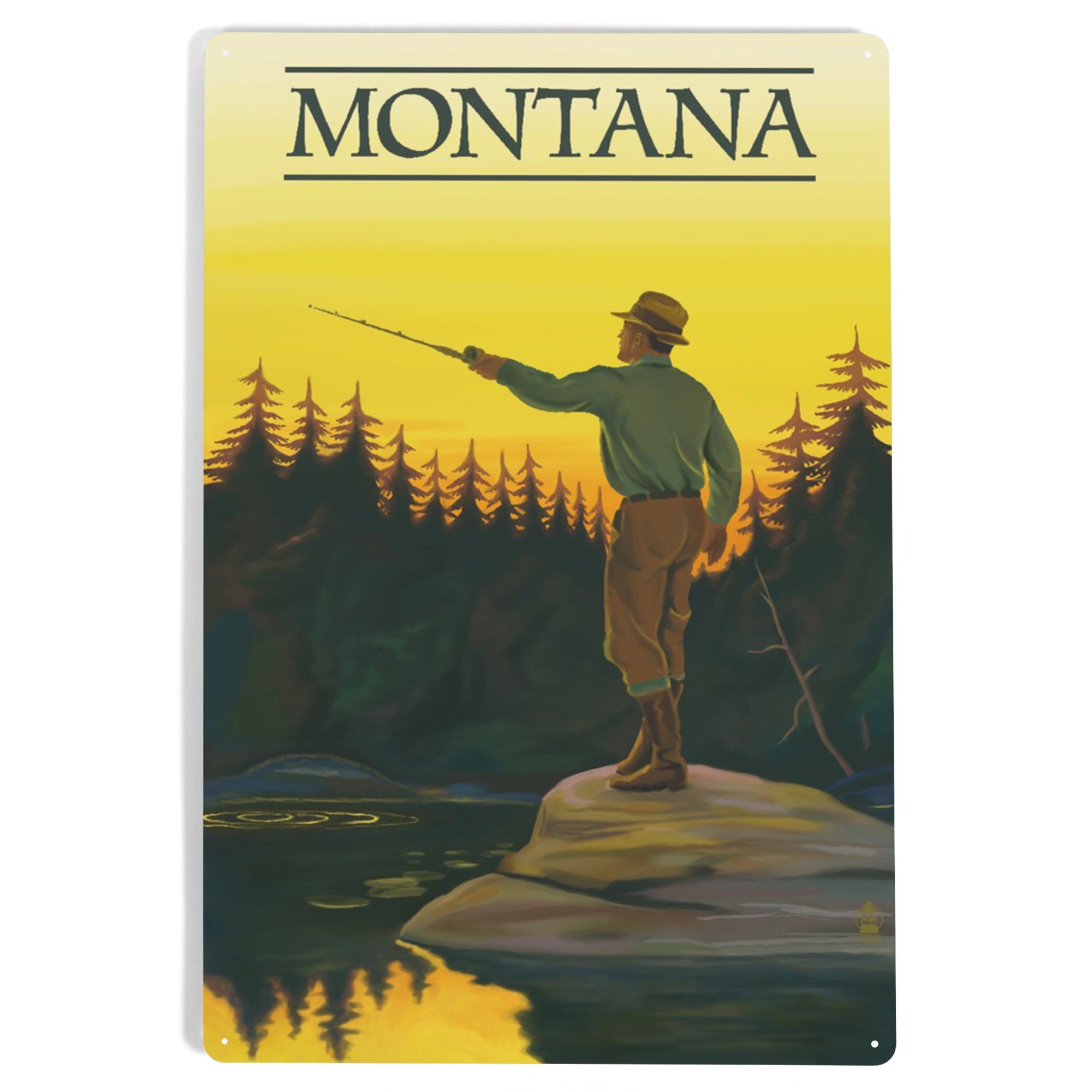 Montana, Fly Fishing Scene (24x36 Giclee Gallery Art Print, Vivid Textured  Wall Decor) 