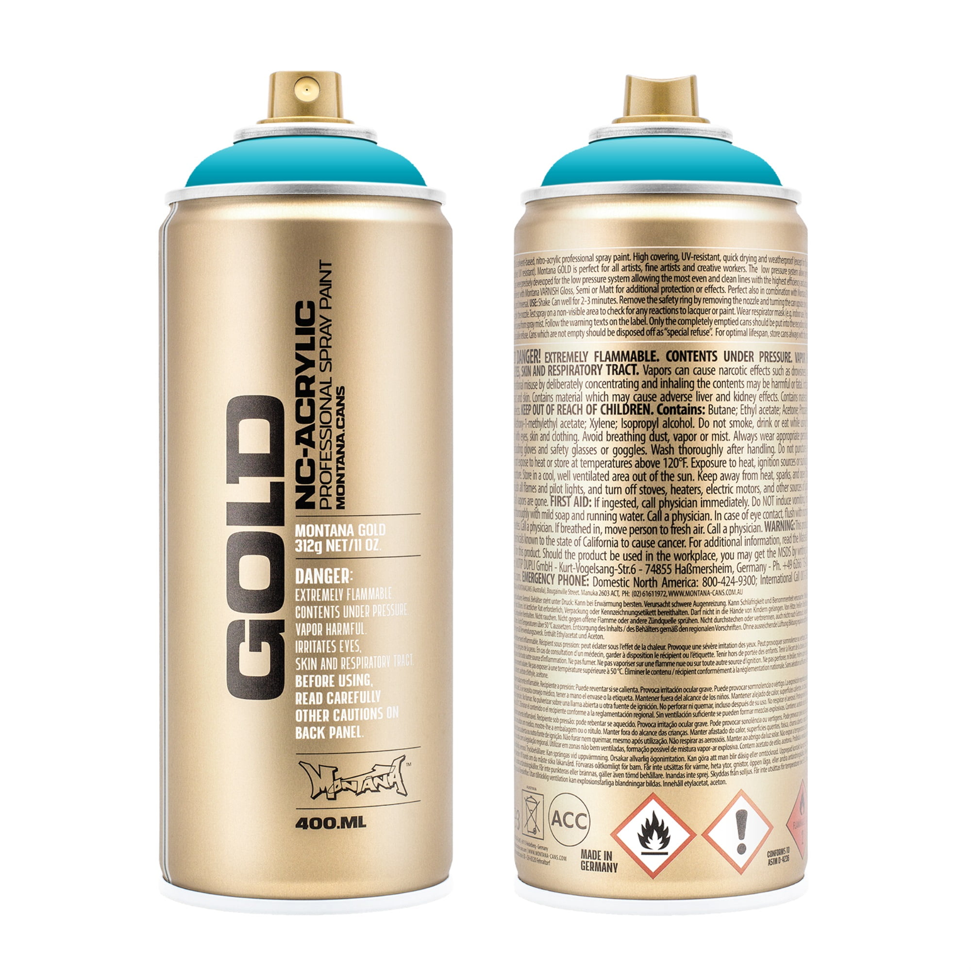Montana GOLD Acrylic Professional Spray Paint 400 ml - 100% Cyan