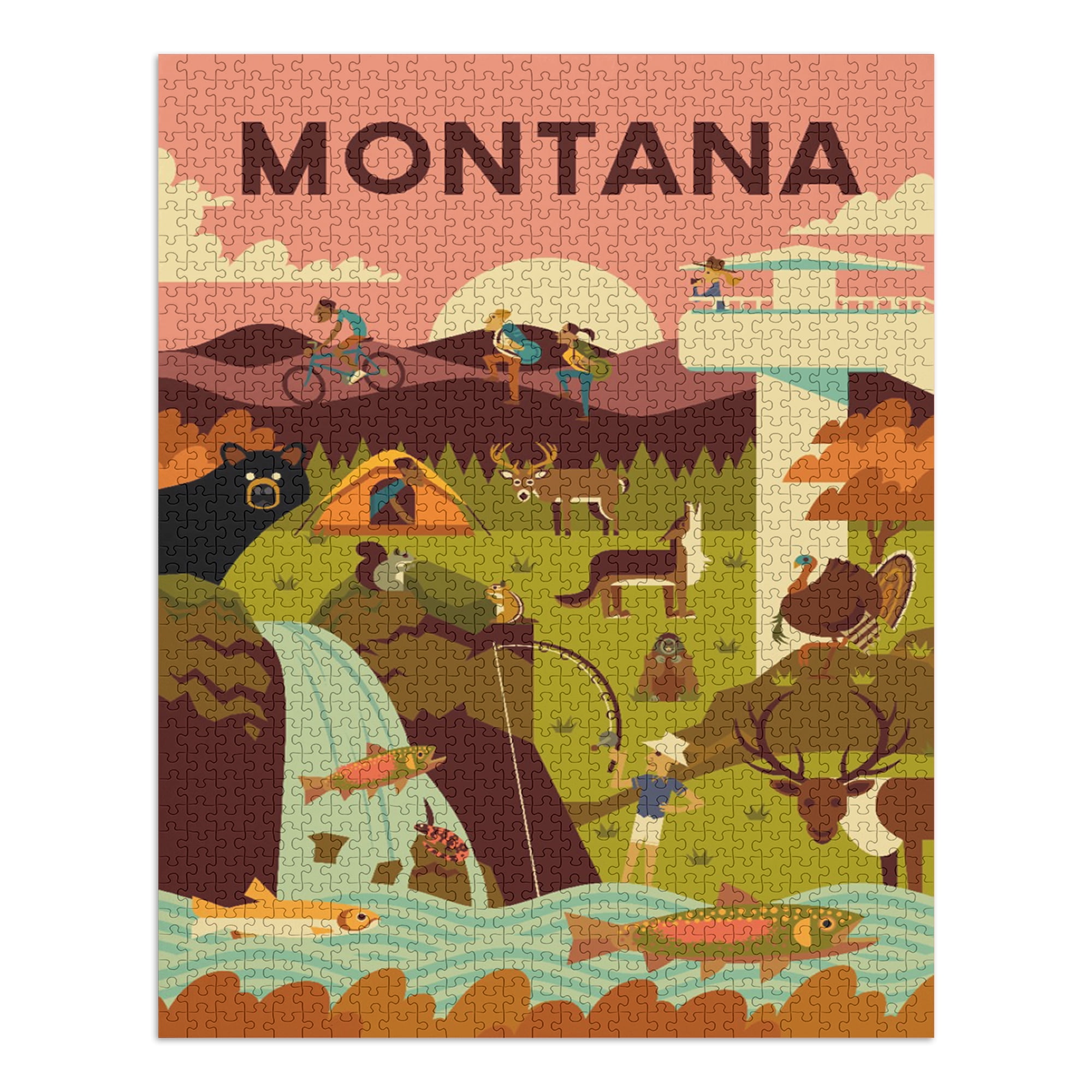 Snowy Range Mountains, Wyoming, Distress Vector Shapes (1000 Piece Puzzle,  Size 19x27, Challenging Jigsaw Puzzle for Adults and Family, Made in USA)