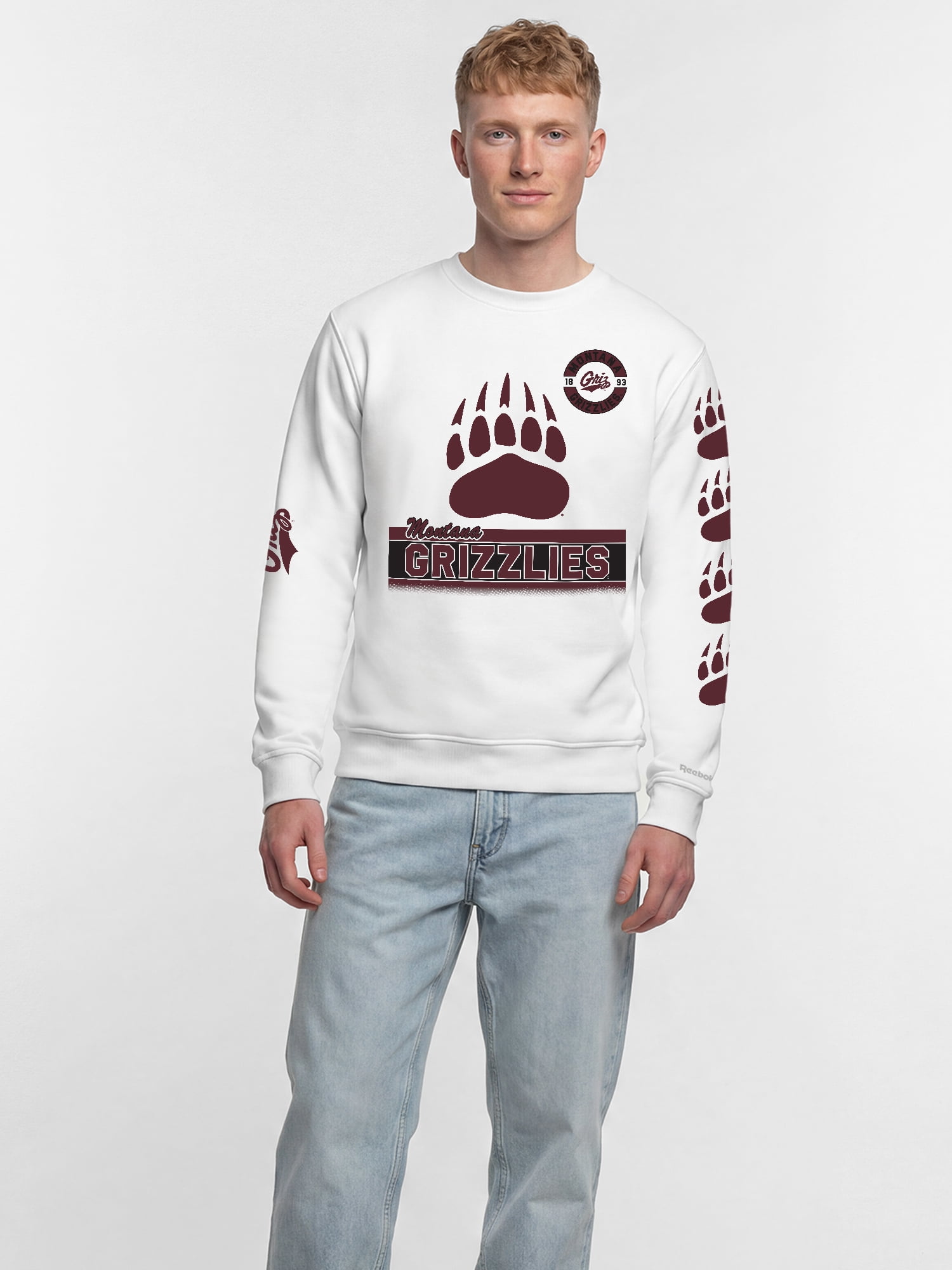 Montana Grizzlies Reebok Mens White Crew Sweatshirt