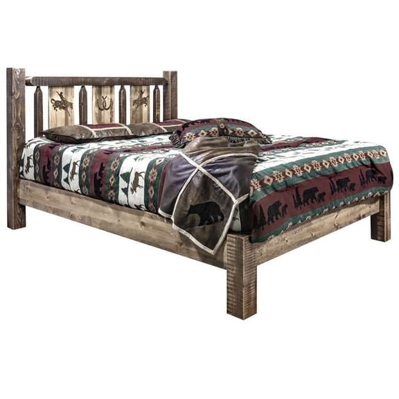 Montana Homestead Twin Platform Bed With Stained And Lacquered MWHCPBTSLLZBRONC