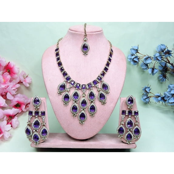 Montana Indian Bollywood Fashion Style Gold Plated Wedding & Bridal Necklace Earrings Kundan Jewelry Set