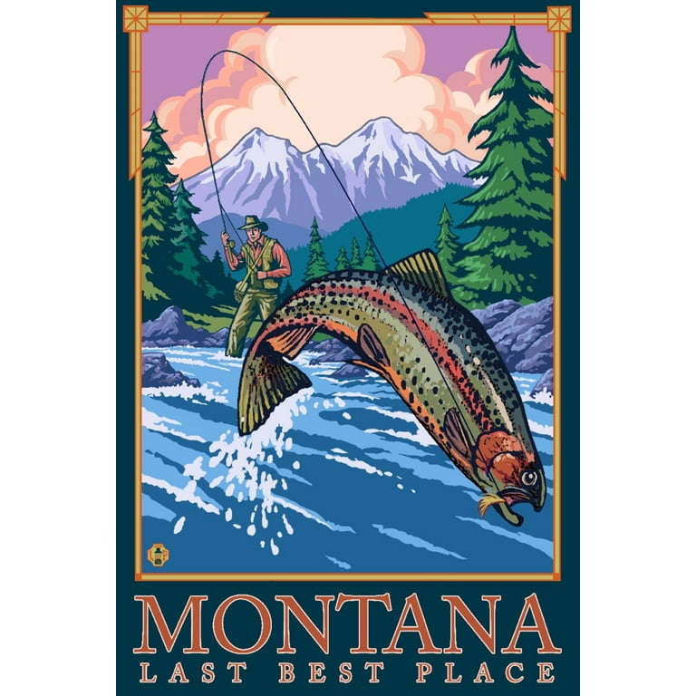 Montana, Last Best Place, Angler Fly Fishing Scene (Leaping Trout