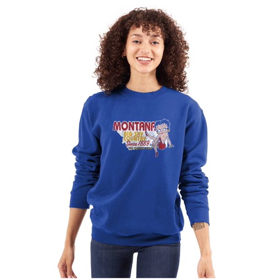 Montana MT State Pride Betty Boop Women Crewneck Sweatshirt Brisco Brands L