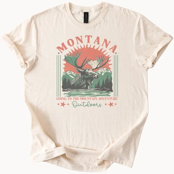 Montana Moose Tee Mountain Adventure Outdoors Shirt Unisex S-5XL Hot Trending Shirt, Vintage Birthday Gift