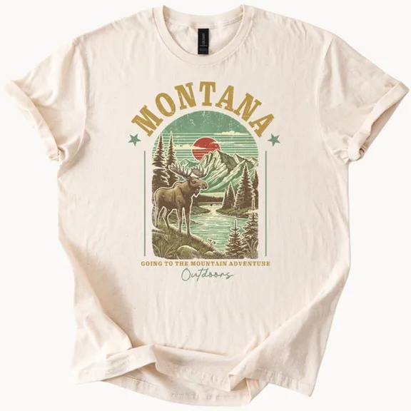 Montana Moose Tee Mountain Adventure Outdoors Shirt Unisex S-5XL Hot Trending Shirt, Vintage Birthday Gift